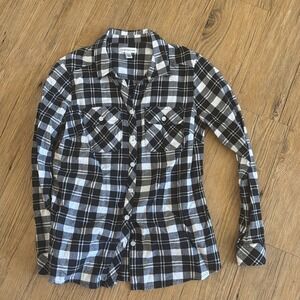 Croft & Barrow Petite Small Black & White Flannel Long Sleeve 100% Cotton I